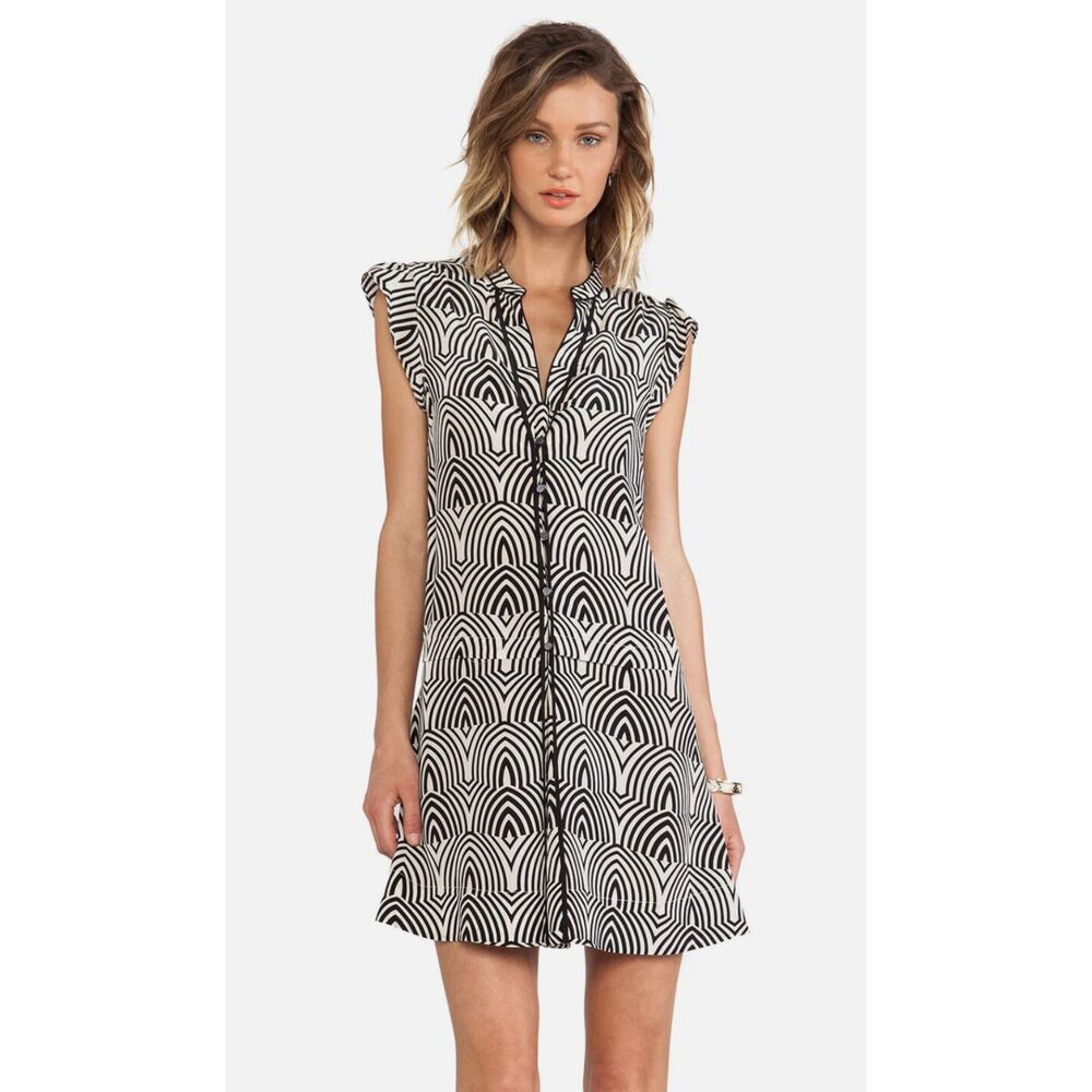 Marc by Marc Jacobs Black White Silk Gamma Printed Button Front Dress Size XS